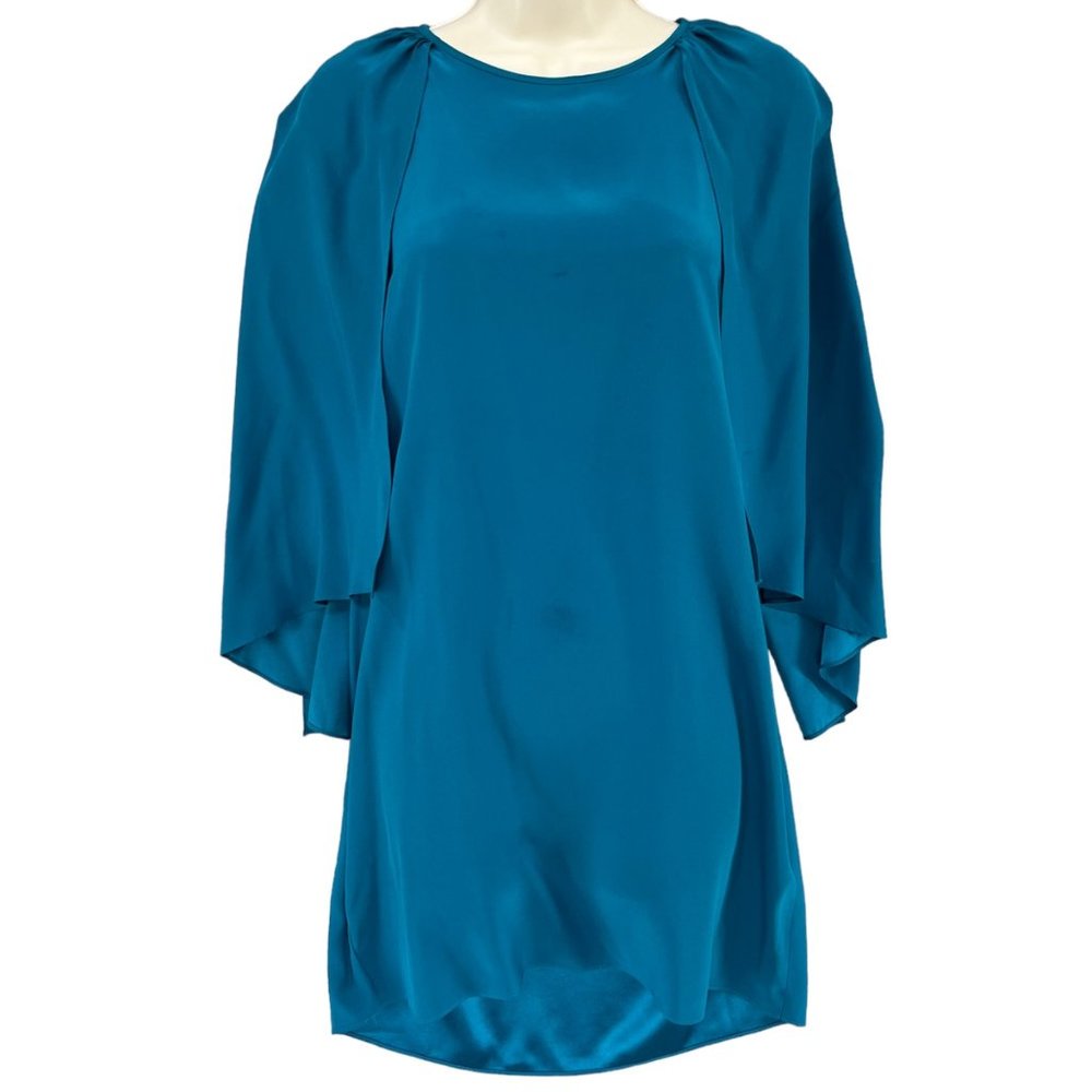 Amanda Uprichard Mini Dress Teal Blue Cape Sleeve Size S